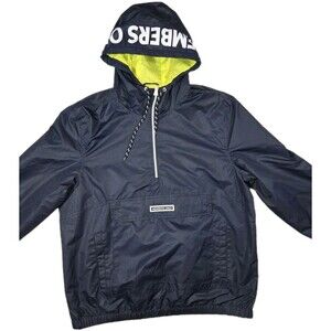 Members Only Sport Windbreaker Hooded Jacket Half Zip Pullover Blue Mens Large